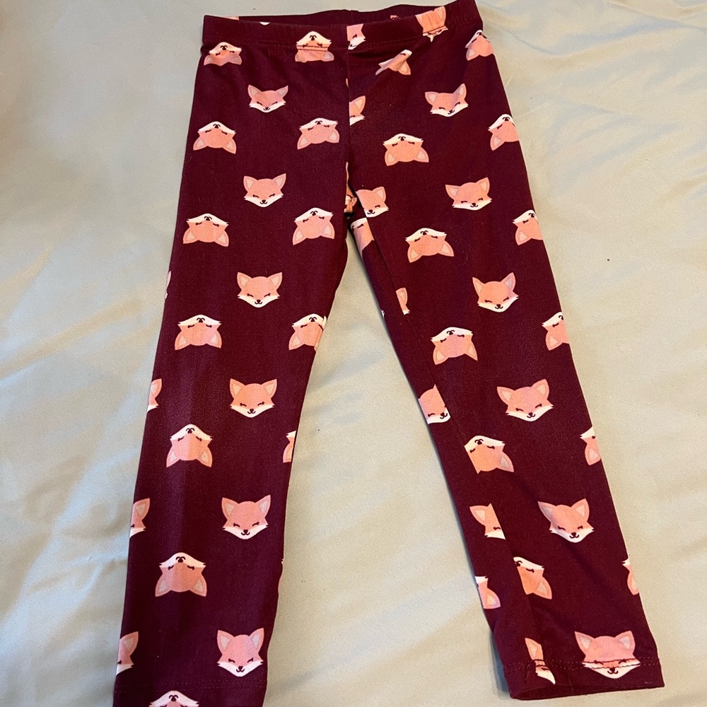 Burgundy Leggings with Fox Design 4T
